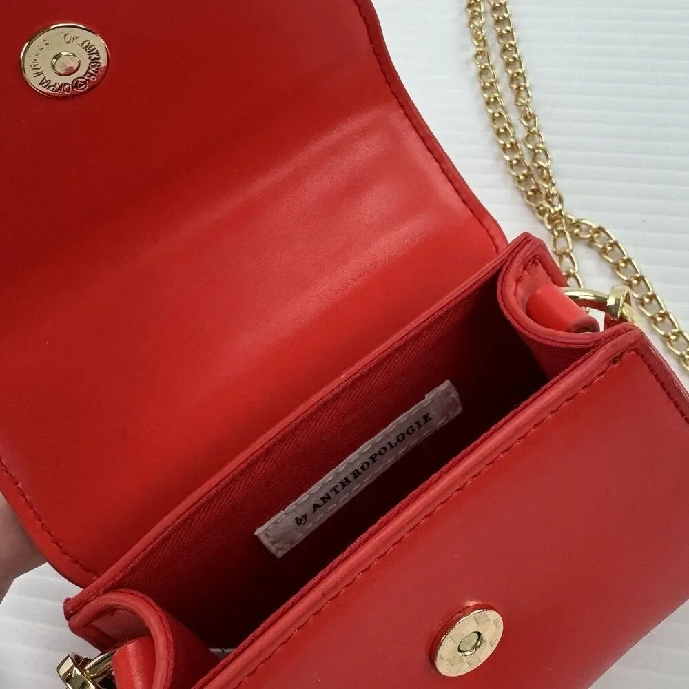Anthropologie Mini Handbag Red Knot Handle Gold Chain Crossbody Purse NWT